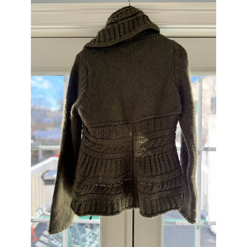 Elsamanda Knit Shawl Collar‎ Cardigan Olive Green Cable Knit Made in Italy L